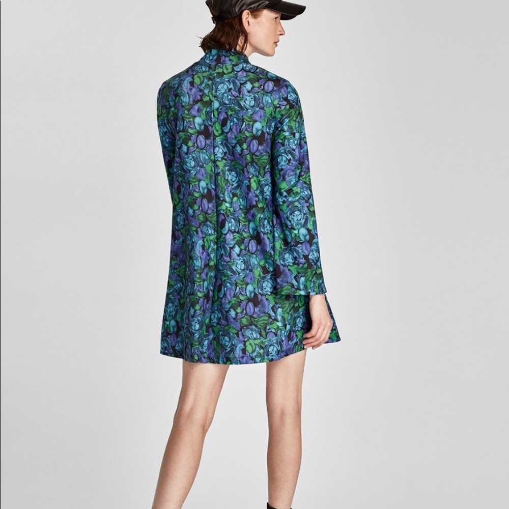 NWT Zara Floral Printed A Line High Neck Dress